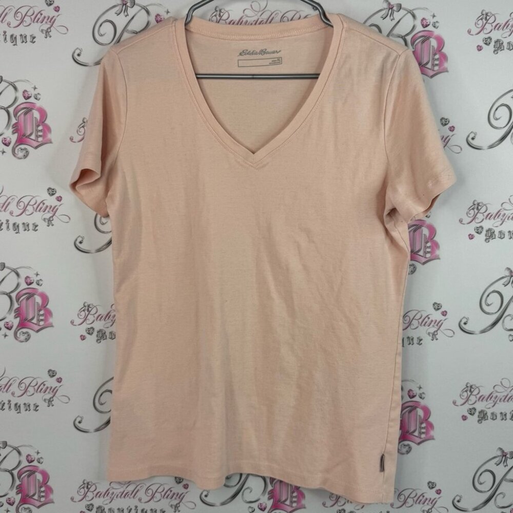 Eddie Bauer tshirt tee peach pink orange Women's Light Pink V-Neck Tee